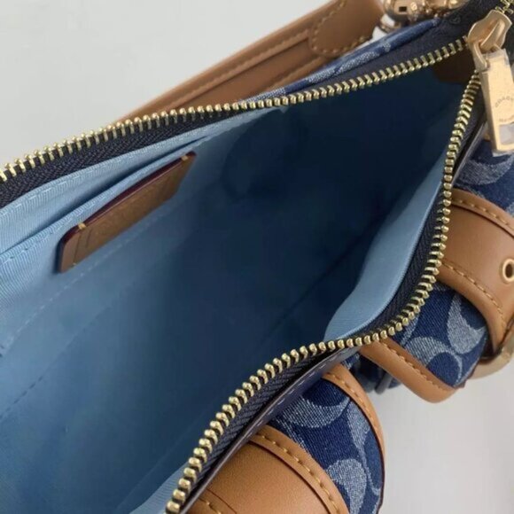 COACH Ashton Baguette Bag In Signature Canvas Denim/Brown CY700 - Picture 7 of 7